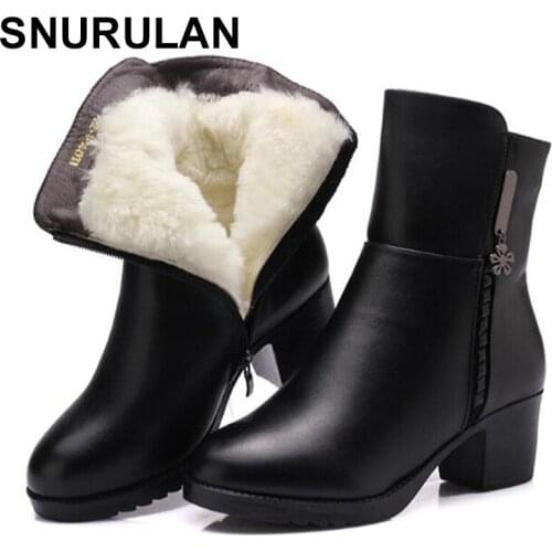SNURULAN Brand boots Women shoes Winter Boots Warm Wool Winter Snow Boots Real Leather Shoes Woman Boots shoes size 35-41E576