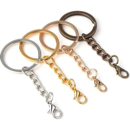 10pcs/lot Flat Key Chain Key Ring Keychain With Lobster Clasps Long Round Split Keyrings Keychain For Jewelry Making Findings