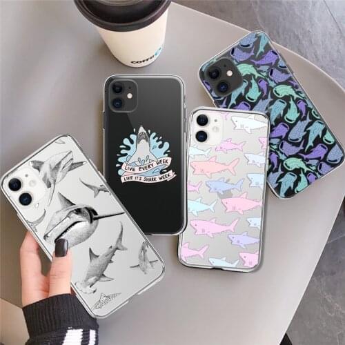 Ottwn Dolphin Shark Pattern Phone Case For iPhone 11 12 Pro Max Mini X XR XS Max 7 8 Plus SE 2020 Clear Soft TPU Silicone Cover