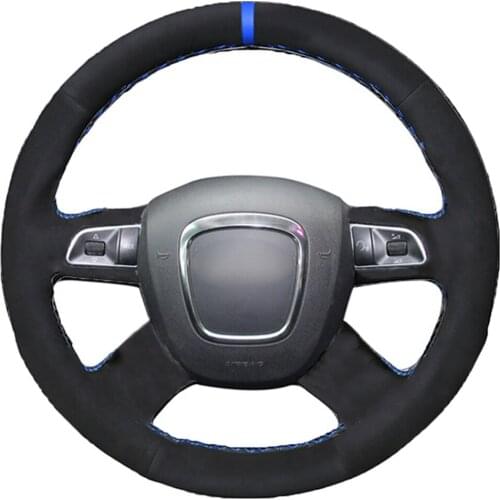 Black Alcantara Material Suede Leather Car Steering Wheel Cover for Audi A3 A4 (B8) A6 (C6) A8 A8 L Q5 Q7 2007-2011 S8 2008-2009