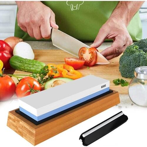 Behogar Double-side Available Knife Sharpener Stone Grindstone Whetstone with Base for Home Kitchen Supplies 1000/6000 Grit