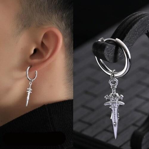 Gothic Unique Mens Spike Stainless Steel Earring Punk Jewellery Accessory Hipster Style Punk Dagger Earrings Sword Cool