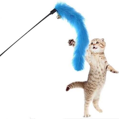 Cat Kitten Teaser Plush Wire Chaser Wand with Bell Interactive Fun Pet Toy