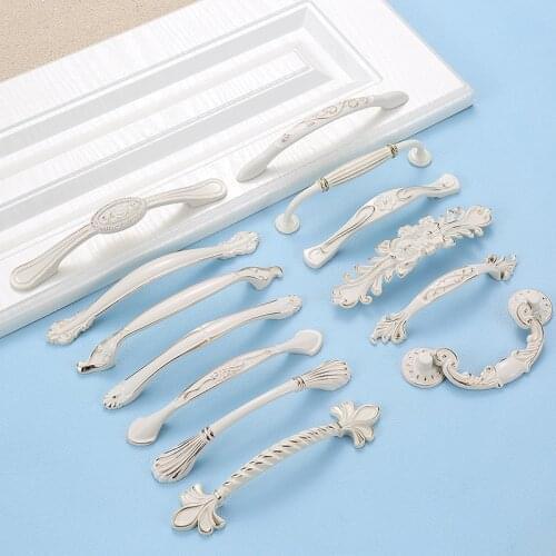 JD 10PCS Ivory White Handle European Wardrobe Door Handle Modern Simple Drawer Cabinet Door Rose Hardware Furniture Handle