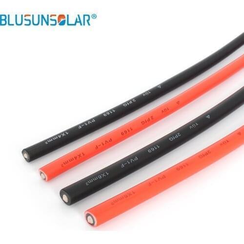 BULSUNSOLAR 10m/Roll Solar PV Cable Wire 1500V 4mm2/ 6mm2(12/10AWG) Red and Black XLPE EN50618 H1Z2Z2-K With TUV