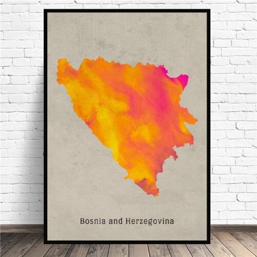 Bosnia and Herzegovina Watercolor Map Canvas Wall Art Print Modern Poster Wall Pictures Living Room Decor