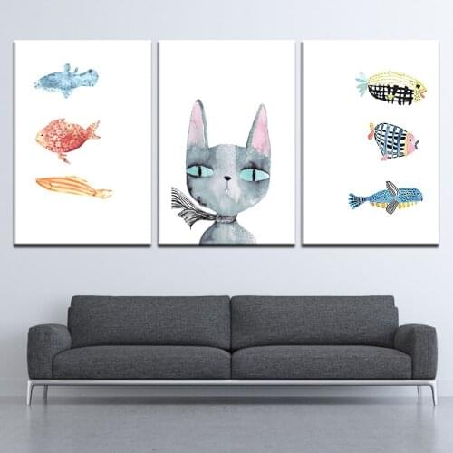 Canvas Painting cartoon and fish 3 Pieces Nordic Wall Art Painting Modular Wallpapers Poster Print Childrens room Home Decor