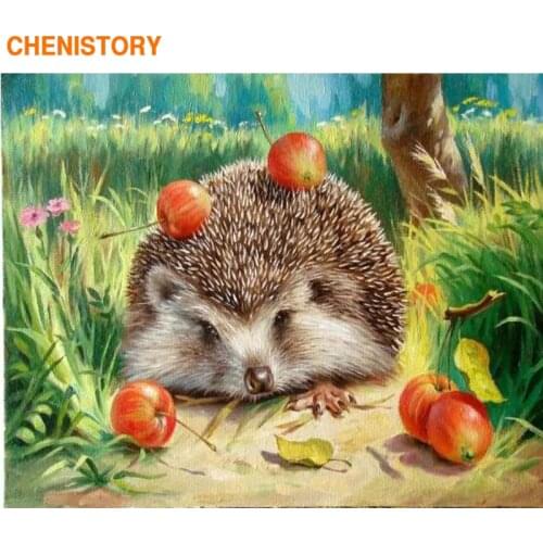 CHENISTORY Hedgehog DIY Painting By Numbers Kit Hand Painted Pictures Digital Oil Painting On Canvas Home Decor For Wall Artwork