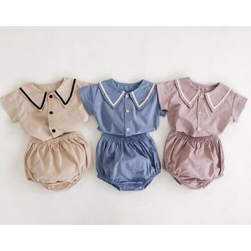 Navy Style Baby Boys Girls Clothes Set T-shirt+PP Shorts Summer Newborn Baby Girls Clothes Set Infant Baby Girls Clothing Suit