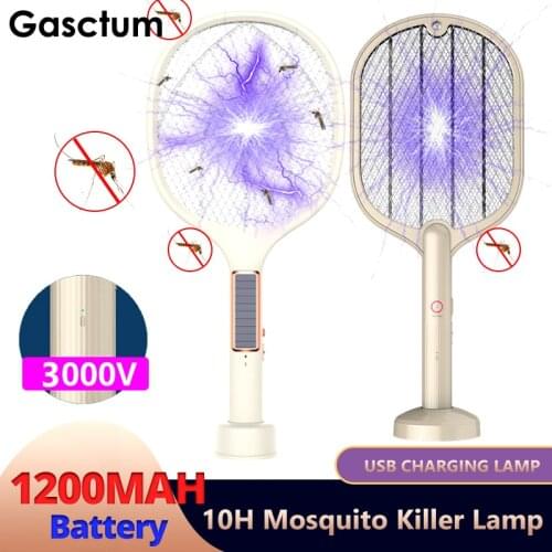 3IN1 Mosquito Killer 10LED Solar Lamp 3000V Electric Bug Zapper USB Rechargeable Summer Fly Swatter Trap Insect office 365NM