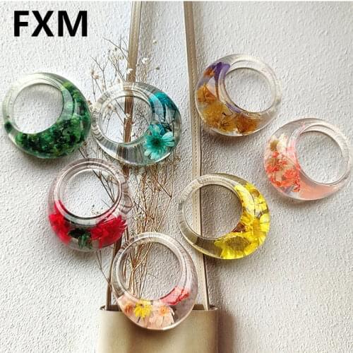 Fashion Dried Flowers Ring Transparent Resin Ring Woman Party Jewelry Korea Resin Rings For Women Romantic Gifts 2021 кольца