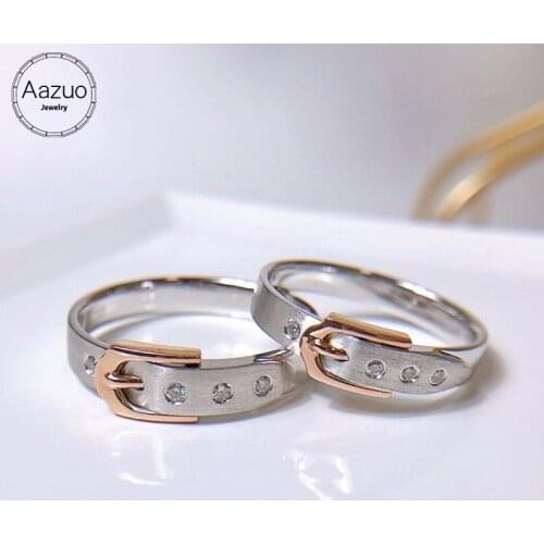 Aazuo Orignal 18K White Gold Real Diamond Fashion Couple wedding Rings Set for men and woman Couple Engagement Banquet Propose