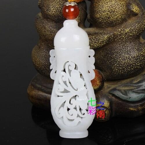 Natural Hetian White Sachet Jade Hollow Handcarved Flower Jade Pendant Jade necklaces women jadeite jade jewelry