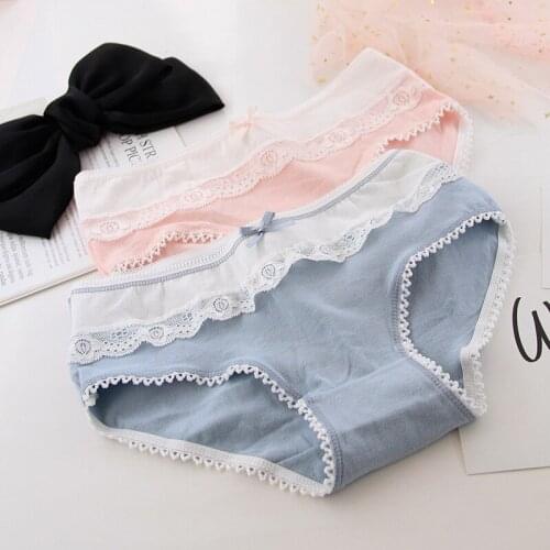 Lolita Style Lace Edge Bow Womens Cotton Underwear Comfortable Hip Wrap Cotton Crotch Girls' Briefs Underwear Women Panties