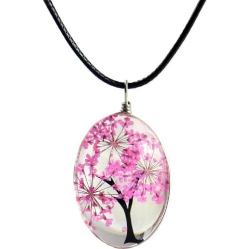 New Fashion Handmade Glass Gypsophila Tree of Life Plant Dried Flower Pendant Necklace