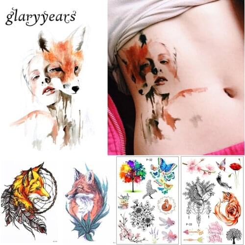 New Arrival 1 Sheet Temporary Tattoo Sticker KM-056 Flower Arm Body Art Waterproof Tattoo Beauty Fox Women Coquette Decal Design