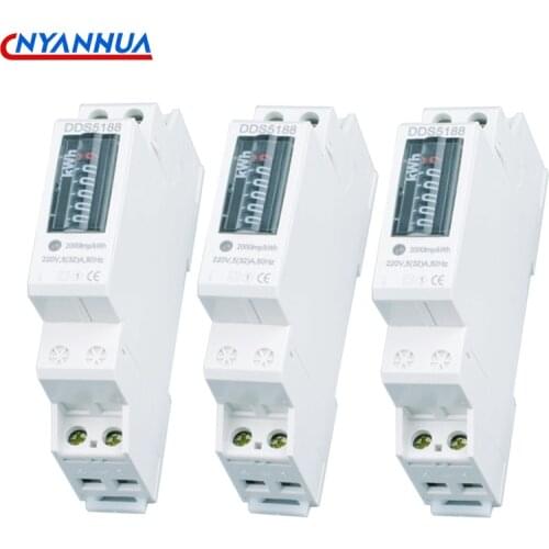 Single Phase Din Rail Electronic Analog Type kWh Watt Energy Cost Meter 1P Counter Display DDS5188 AC 220V 32A 50Hz