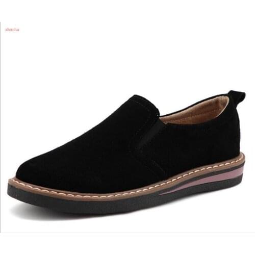 Autumn Womens Oxford Flat Platform Sneakers Female Casual Suede Slip On Sewing Shoes Elastic Band Ladies Leisure Moccasins