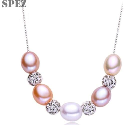 Silver Pearl Pendant Necklaces Natural Freshwater Pearls 7-8mm Real 925 Sterling Silver pearl Necklace For Women Jewelry Gift