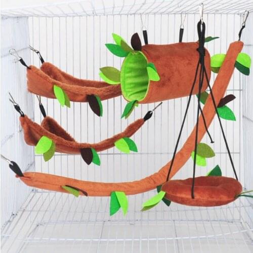 Plush Small Pet Toy Hanging Forest Leaf Swing Hammock Ropeway Beds Hamster Cage Decor Small Animal Supplies C42