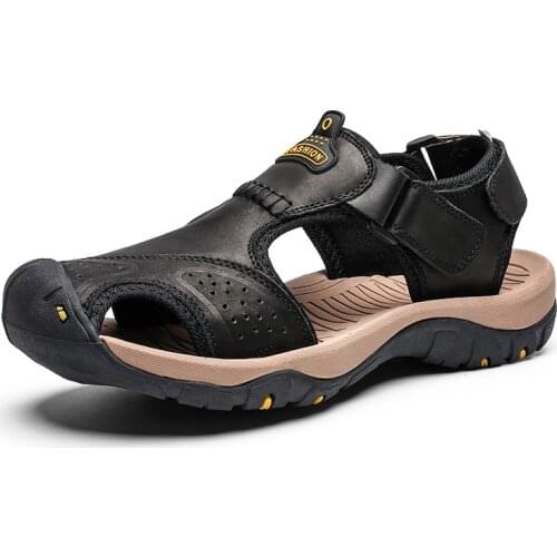 2021Summer Men Sandals Genuine Leather Male Outdoor Beach Slippers Roman Design Comfortable Breathable Mens Beach Sandals