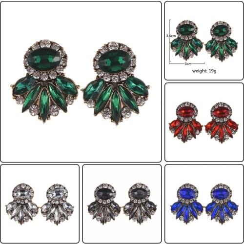 Green Crystal Earrings Women Wedding Jewelry Big Pendants Statement Vintage Stud Earrings Long Brincos Bride