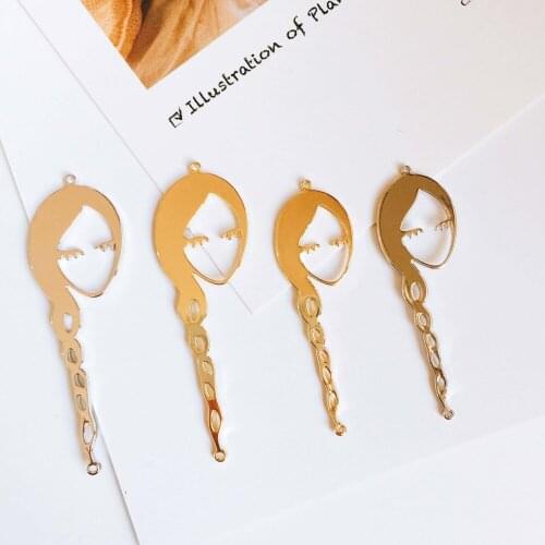 Real Silver Color Gold Plated Eardrop Accessories Woman Face Metal Pendant Earring Necklace Charms Diy Jewelry Finding 4pcs