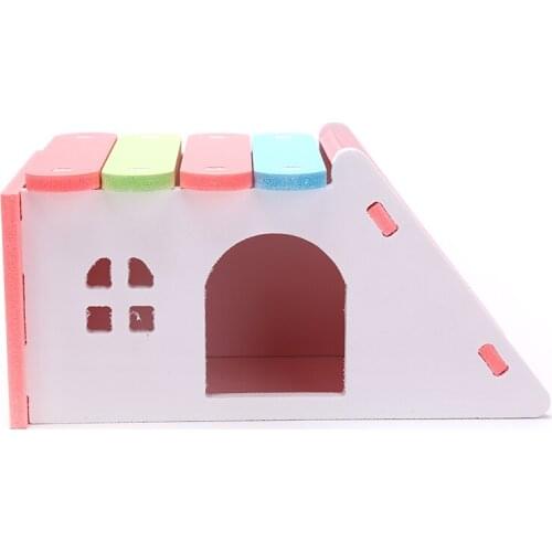 Hamster Hideout Cute Hamster Exercise Toy Wooden Hamster House with Ladder Slide for Guinea Pig Hamster Accessories Hamster Cage