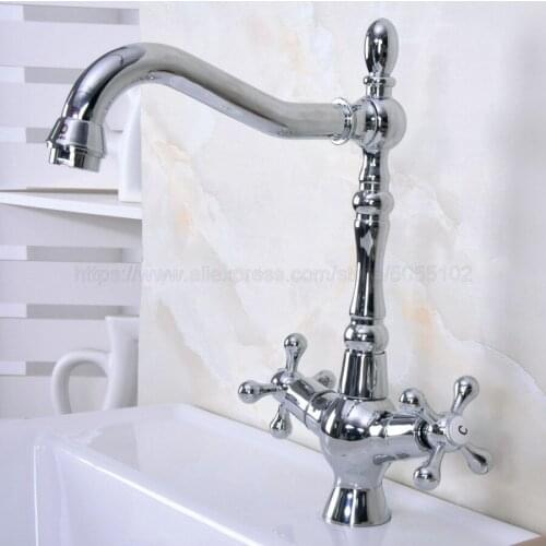 Bathroom Faucet Chrome Double Cross Handles Bathroom Basin Faucets Deck Mount Bathbasin Vanity Mixer Taps znf920