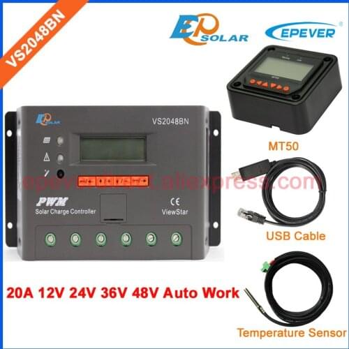 Solar 20A controller solar charger battery 48V work VS2048BN PWM EPEVER USB and Temp sensor MT50 remote meter 20amp