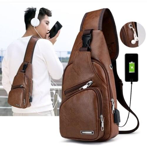 Mens Crossbody Bags for Men USB Chest Bag Designer Messenger bag PU Leather Shoulder Bags Diagonal Package Travel Back Pack