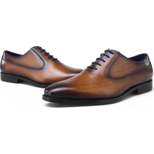 Top Quality Black / Brown / Blue / Tan Wedding Dress Shoes Mens Oxfords Genuine Leather Business Shoes Male Social Shoes