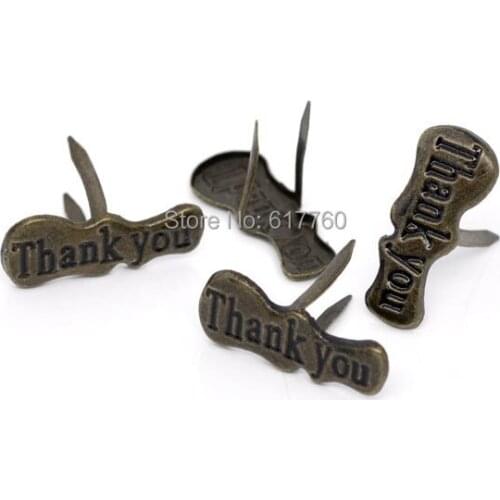 Free shipping-30pcs Bronze Tone "Thank You" Metal Brads Scrapbooking Embellishment 23x15mm E10175