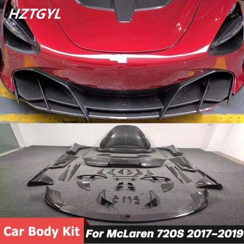 T Style Carbon Fiber Car Body Kit Front Bumper Lip Rear Diffuser Spoiler Side Skirts With Engine Bonnet For McLaren 720S 17-19