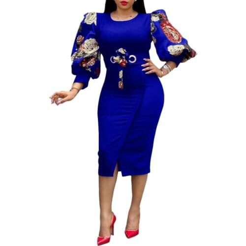 Spring Autumn Africa Clothing Long Sleeve Dress African Dresses For Women Party Sexy O-Neck Perspective Slim Dress Office Lady