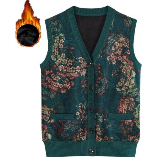 Knit Sweater Cardigan Middle-aged and Elderly Womens Vest Waistcoat Autumn Winter Single-breasted Sleeveless Sweaters Coat K819