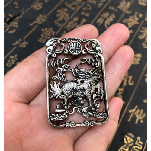 Elaborate Chinese Decoration Tibetan Silver / Brass Chinese Traditional Mythology Beast Kirin Statue Plate Pendant