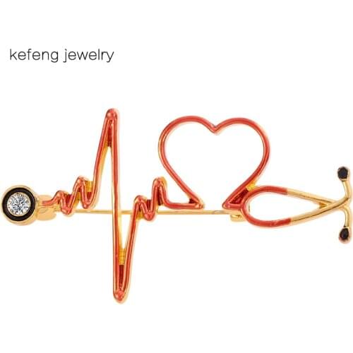 Fashion Electrocardiogram Stethoscope Personality Medical Medicine Brooch Pin Women Jewelry Heart Hospital Doctor Brooch Pins