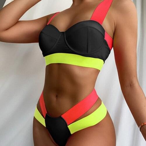 High Waist Bikinis Womens Swimsuits Push Up Swimwear Sexy Thong Biquini Bathing Suits Patchwork Brazilian Bikini Set