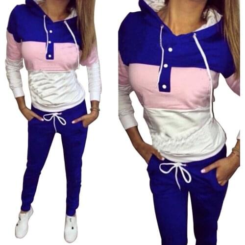 2 Piece Set Women Tracksuit Spring Hooded Long Sleeve Sweatshirt Top and Pants Joggers Sets Womens Outfits Colorblock Tracksuits
