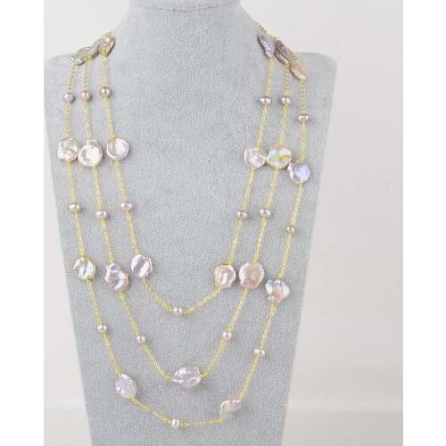 Womens 77" Purple Keshi Pearl Chain Necklace