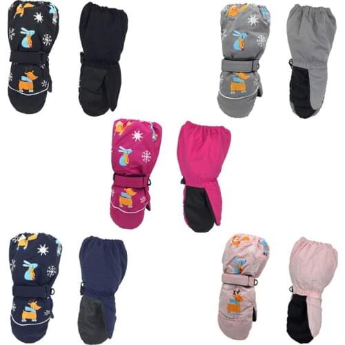 Winter Children Print Cartoon Deer Rabbit Thickening Ski Gloves Kids Windproof Waterproof Long-sleeved Mittens Wholesale