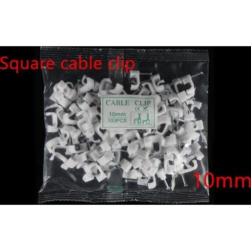 100pcs/bag 10mm Square White Clamps Holder Wire Electrical Fasten Wall Insert Cord Fixer Steel Plastic Tower Nails Cable Clips F