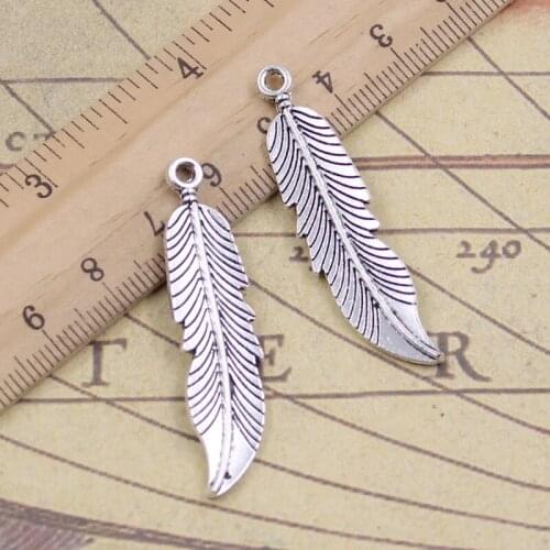 12pcs Charms Feathers Tree Leaf 45x11mm Tibetan Bronze Silver Color Pendants Crafts Making Findings Handmade Antique DIY Jewelry