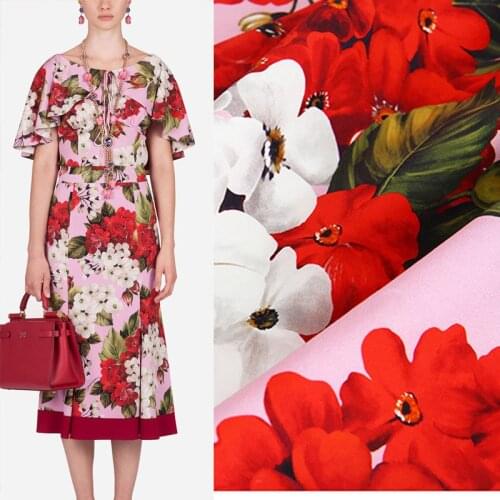 2020 Geranium Digital painting pure cotton fabric for summer dress шитье ткань telas tissu coton tissus tela sewing хлопок stoff