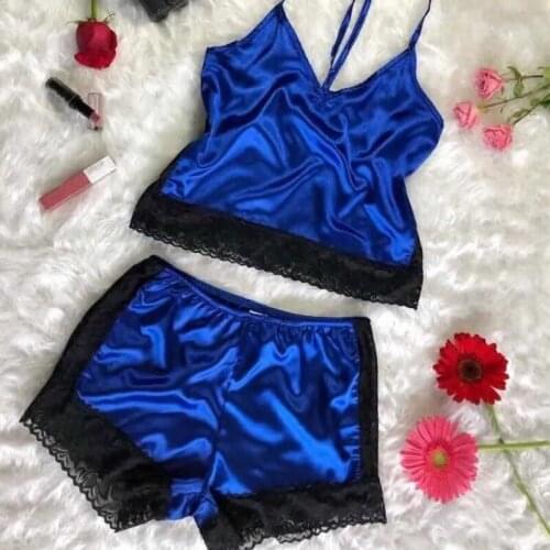 2020 Camisoles Lace Satin V-Neck Pajamas For Women Sexy Hollow Out Cami Nightwear Female Sleepwear Lingerie Sleeveless Underwear