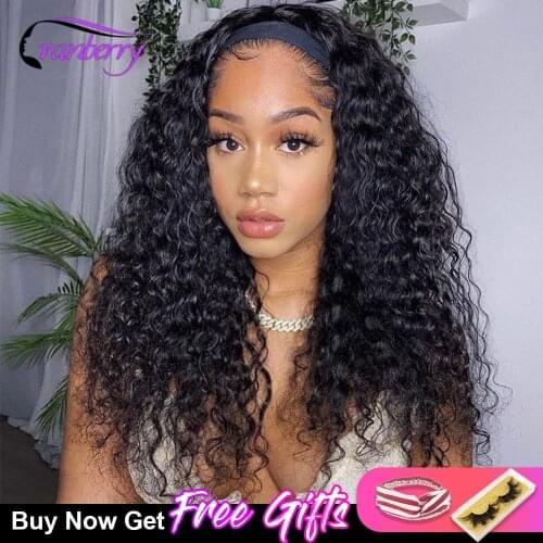 Brazilian Water Wave Headband Wig Human Hair Curly Headband Wigs For Black Women Cranberry Hair Highlight Colored Human Hair Wig