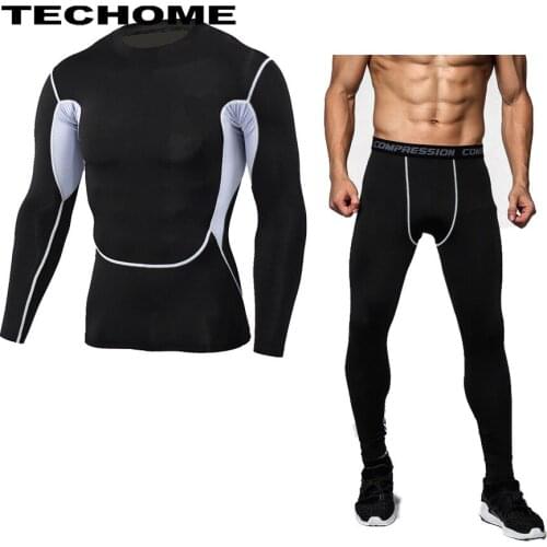 Brand Clothing New Men Camouflage Compression Shirt Long Sleeve T Shirt + Leggings Fitness Quick Dry T Shirt S-3XL