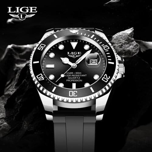 2021 New LIGE Mens Watches Fashion Business Waterproof Quartz Wrist Watch Men Top Brand Luxury Silicone Strap Sport Clock Male