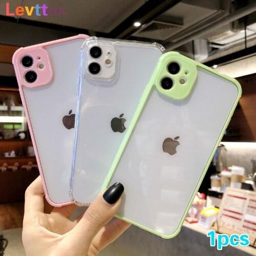 For iPhone 12pro max Lens Protection Shockproof Hard Case For iPhone 11 Pro X XR Max 8 7 6 Plus SE2020 Solid Color Clear Cover